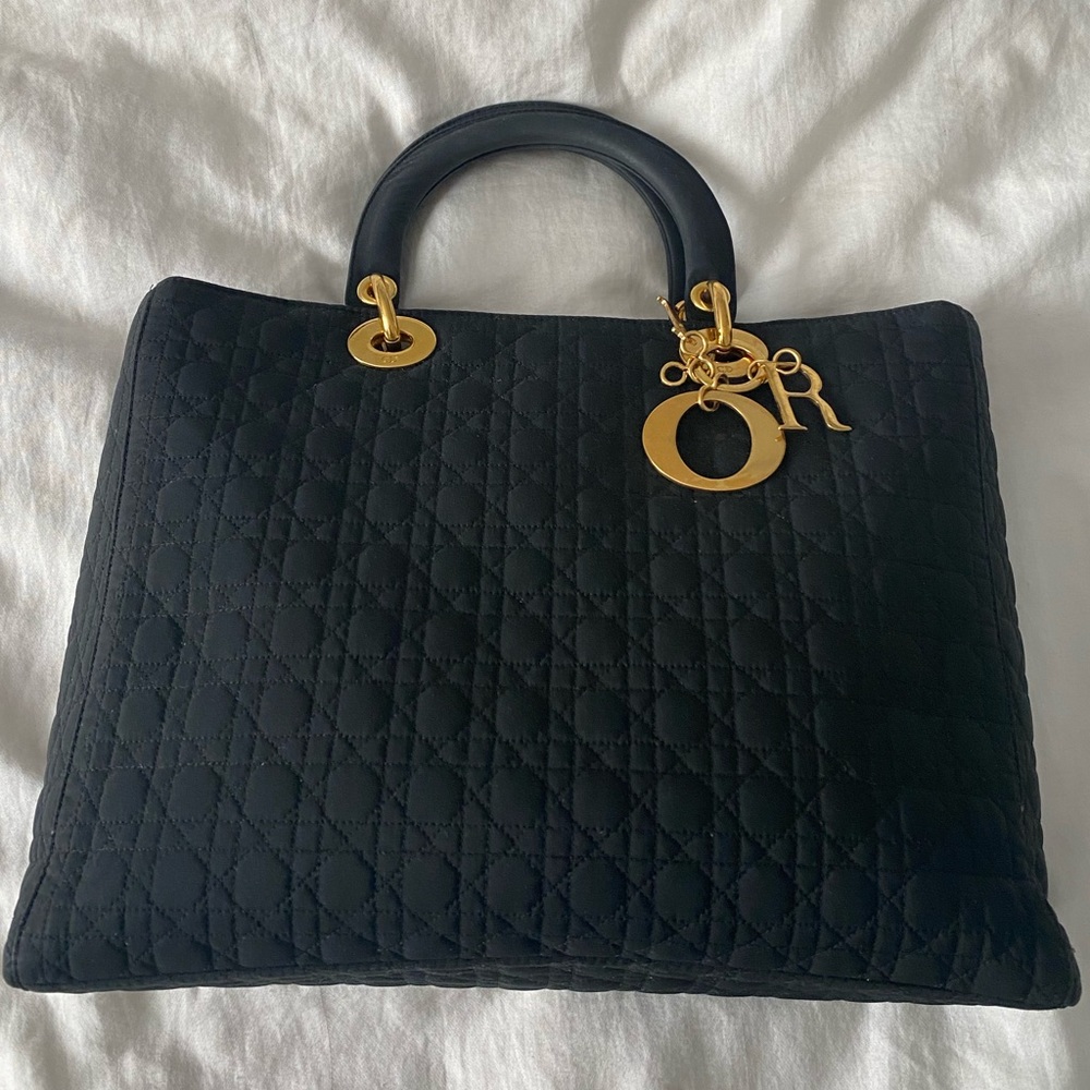 Christian Dior Nylon Cannage Medium Lady Dior Black